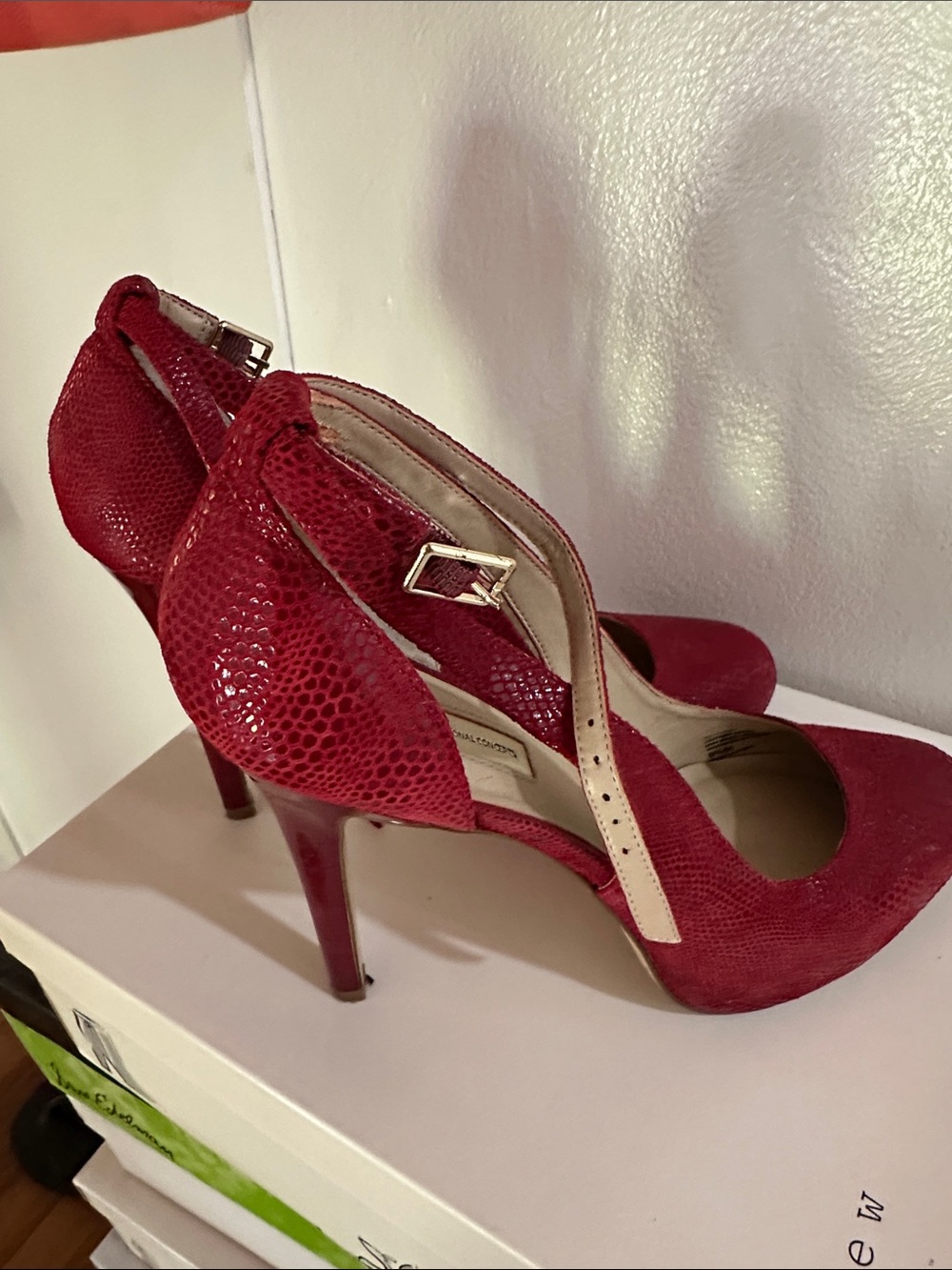 INC International Concepts Red Textured Snake-Print High Heel Pumps